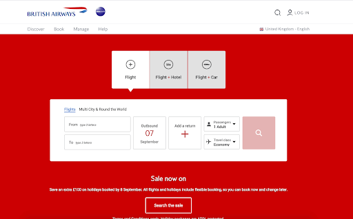 British Airways propose les offres du moment dès la homepage