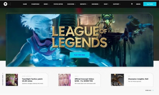 homepage de league of legends