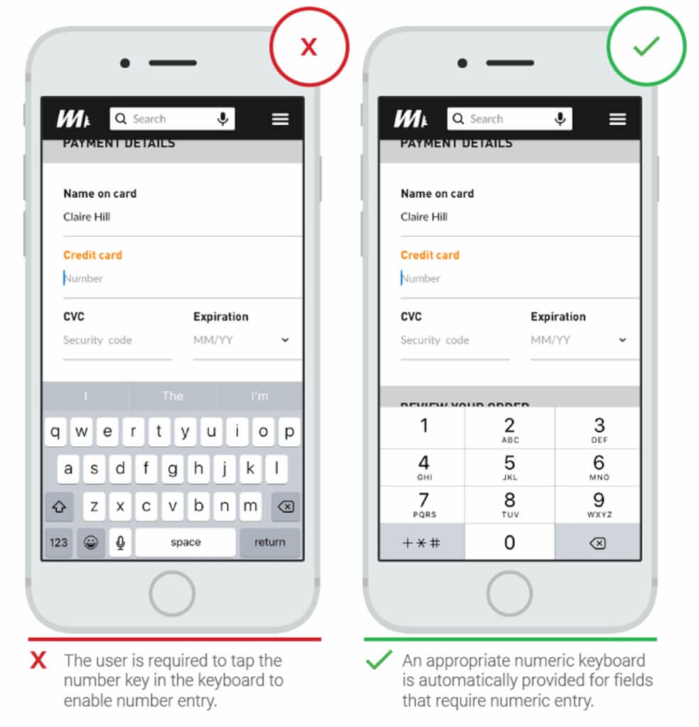 usage du clavier numérique sur mobile