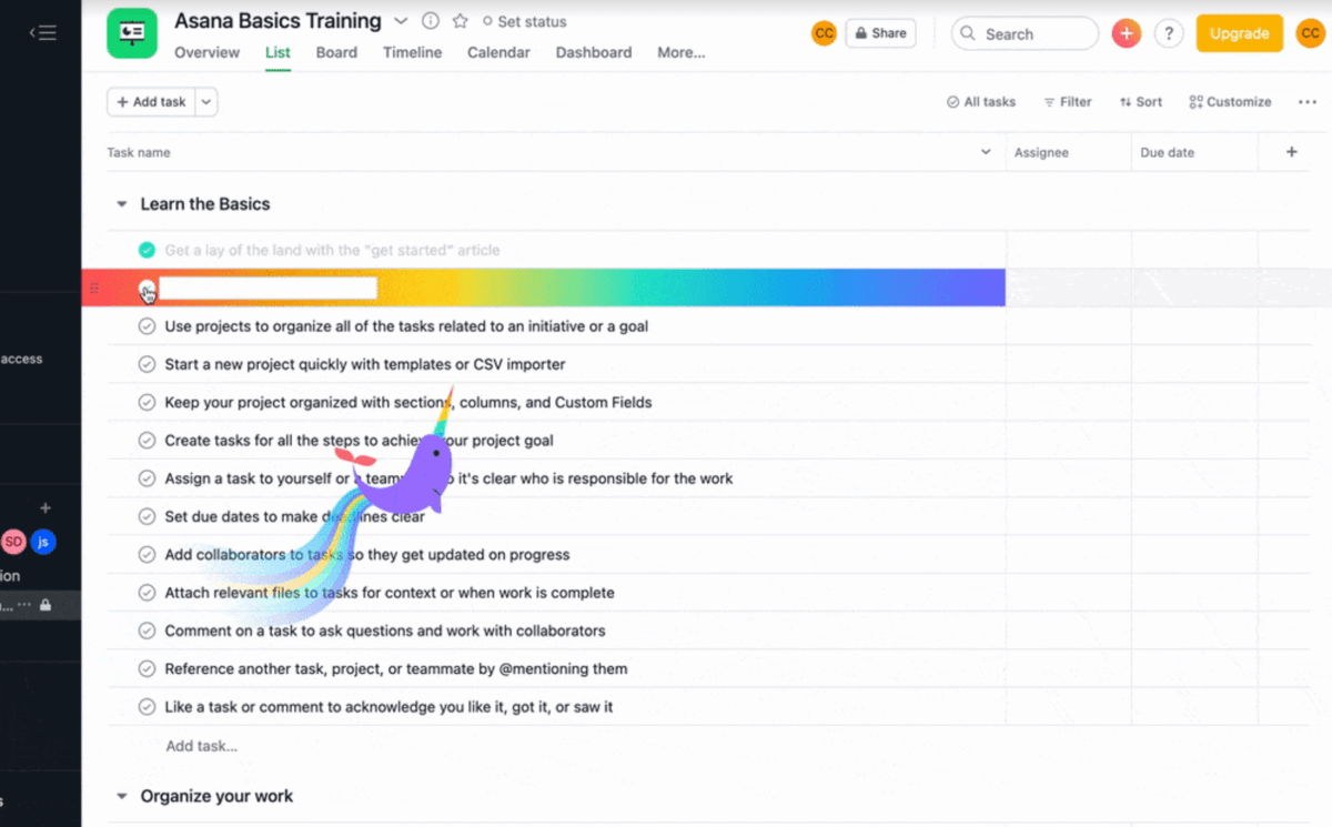 Micro interaction, exemple de Asana 