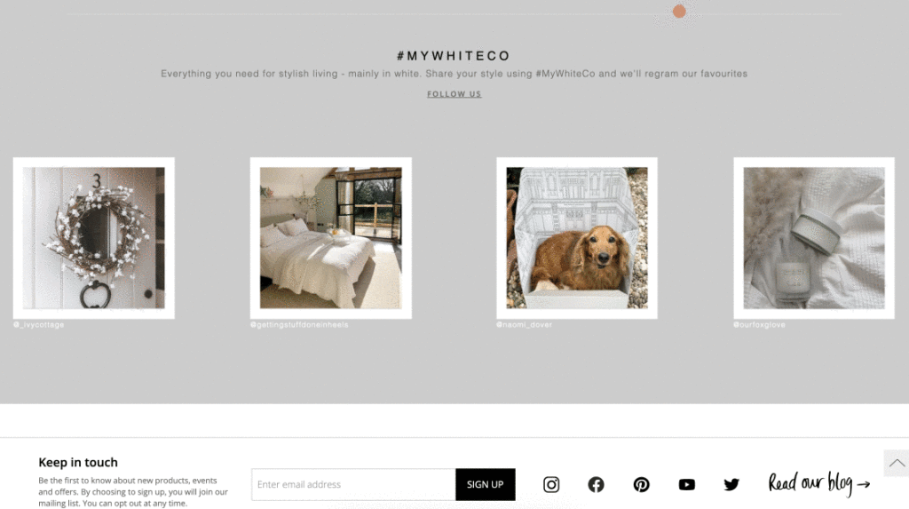 The White Company leveraging user generated content on their website