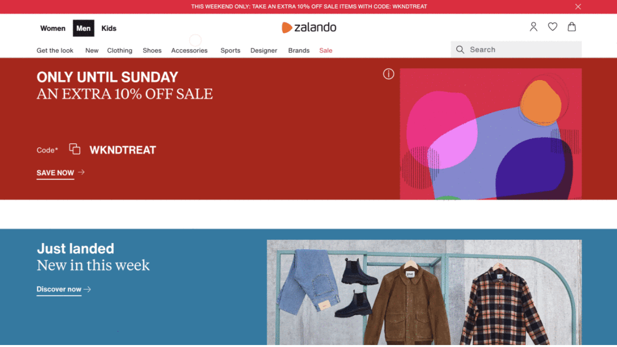 UX Accessibility tip 1: Zalando uses high color contrast on its homepage