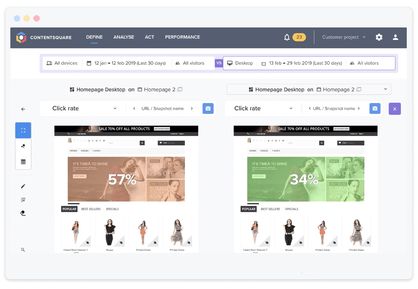 Screenshot of Contentsquares Page Comparator tool