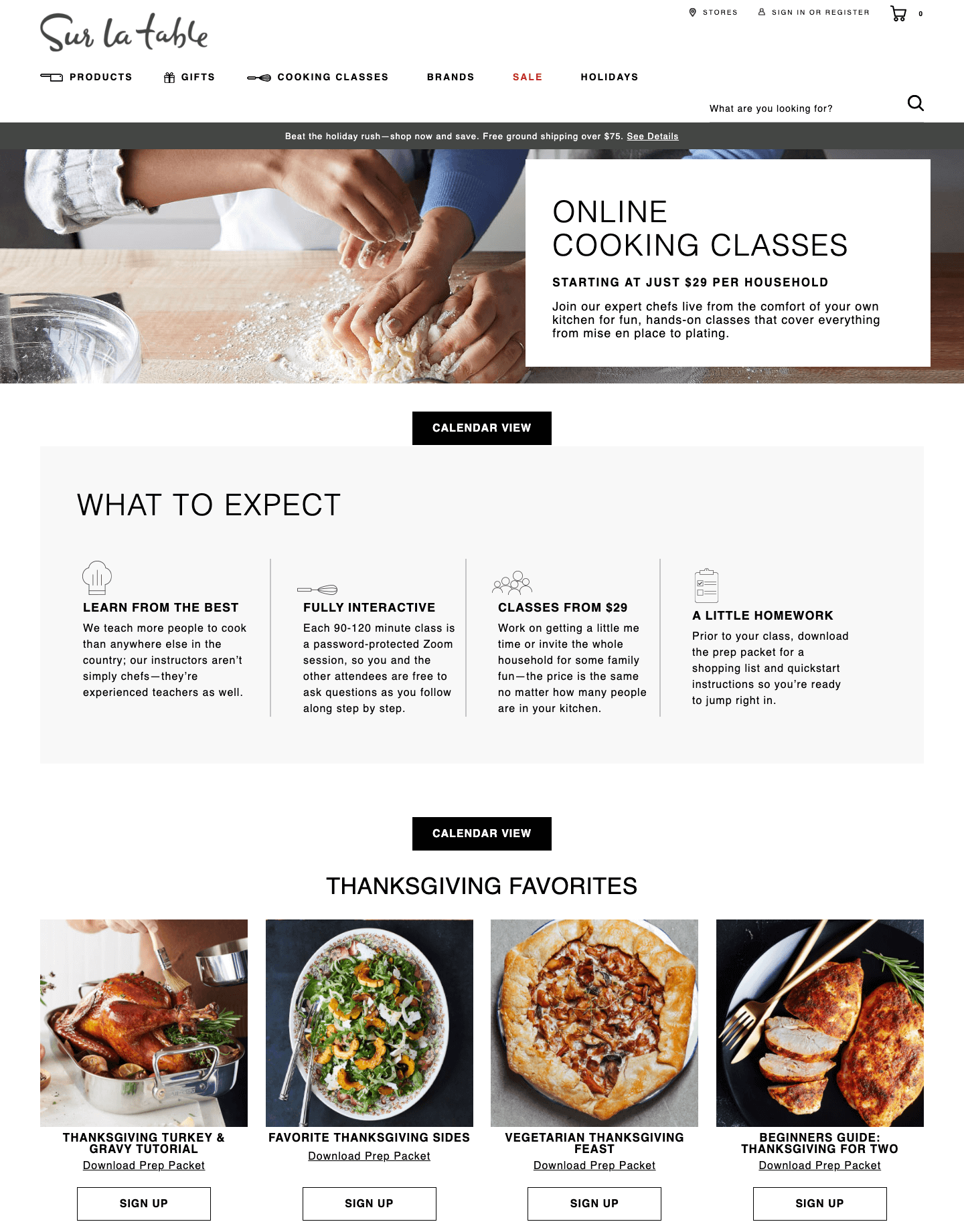 Sur La Table's online cooking classes landing page