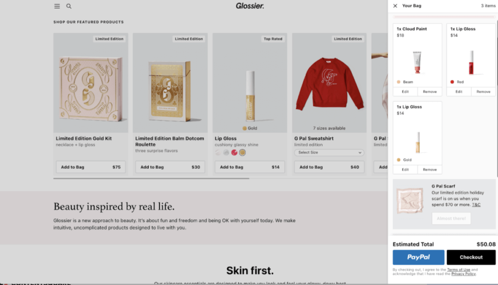 Glossier's limited edition holiday gift with purchase