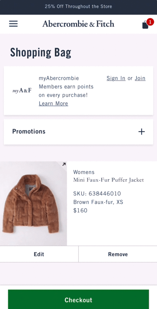 Abercrombie & Fitch's promo code UX draws attention to site-wide deals directly on its homepage