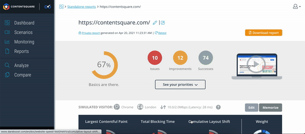 Contentsquare live page performance monitoring demo