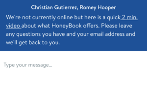 Honeybooks chat dialog offline messaging