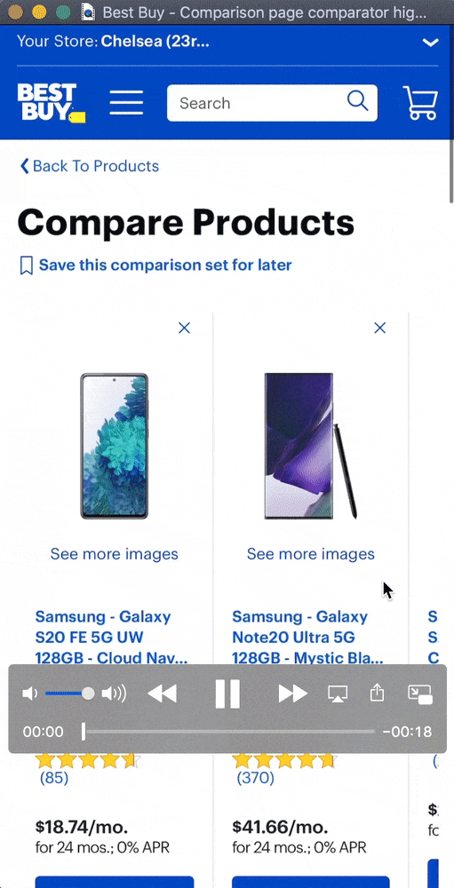 Best Buy's mobile comparison tool