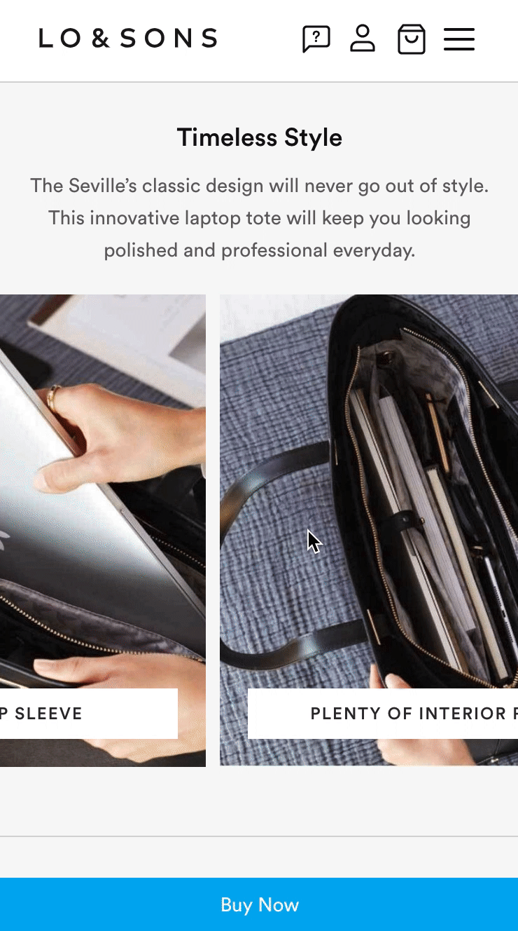 GIF of Lo & Son's feature highlight carousel on their product page
