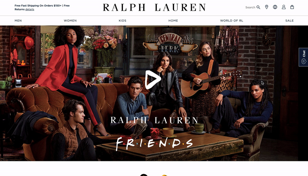 GIF of Ralph Lauren's editorial shopping page with inspirational content and shoppable images