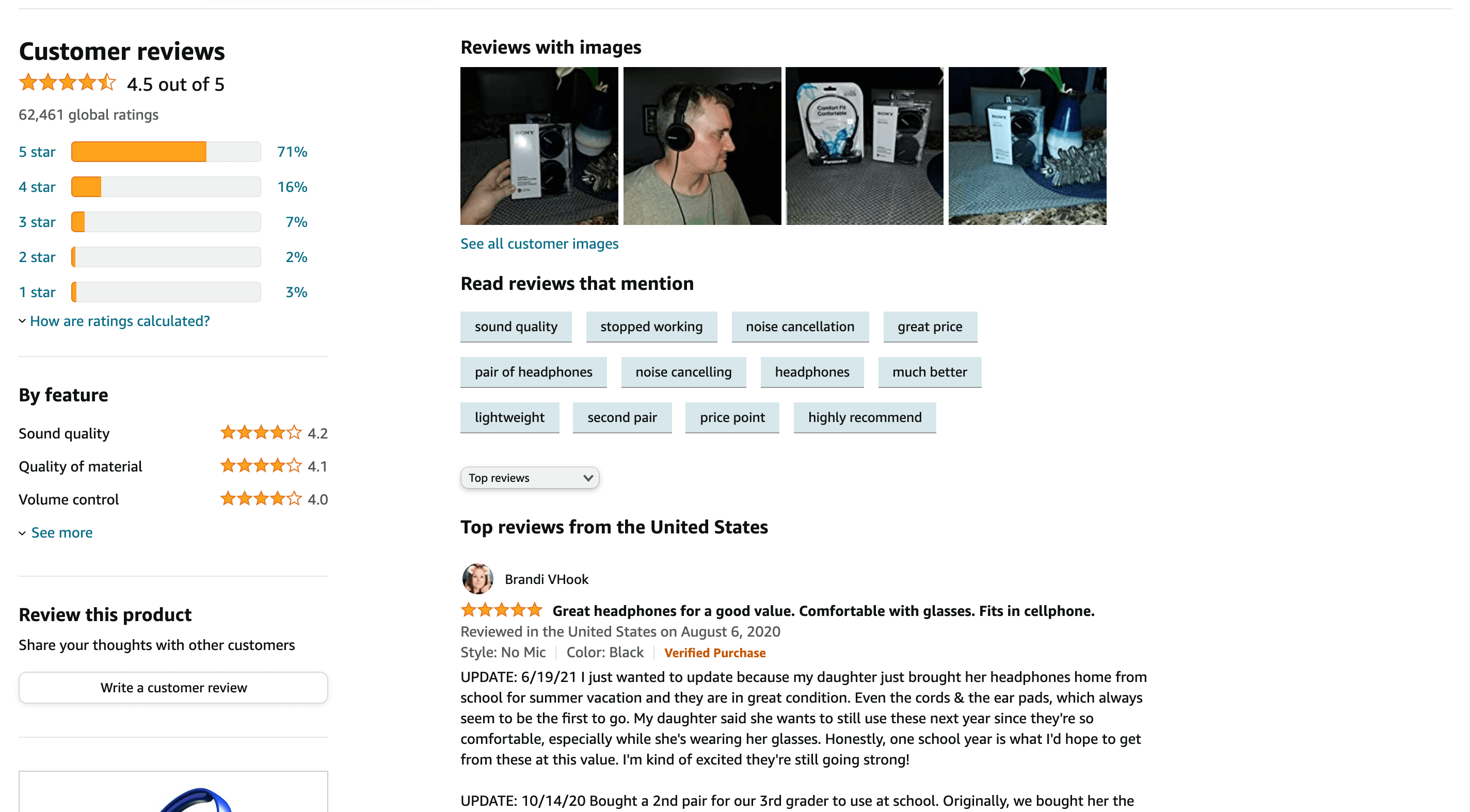 Three rows of short phrases in gray-filled, rectangular cards lie above the review listings