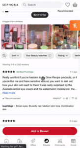 User scrolls down a list of product reviews on their mobile device