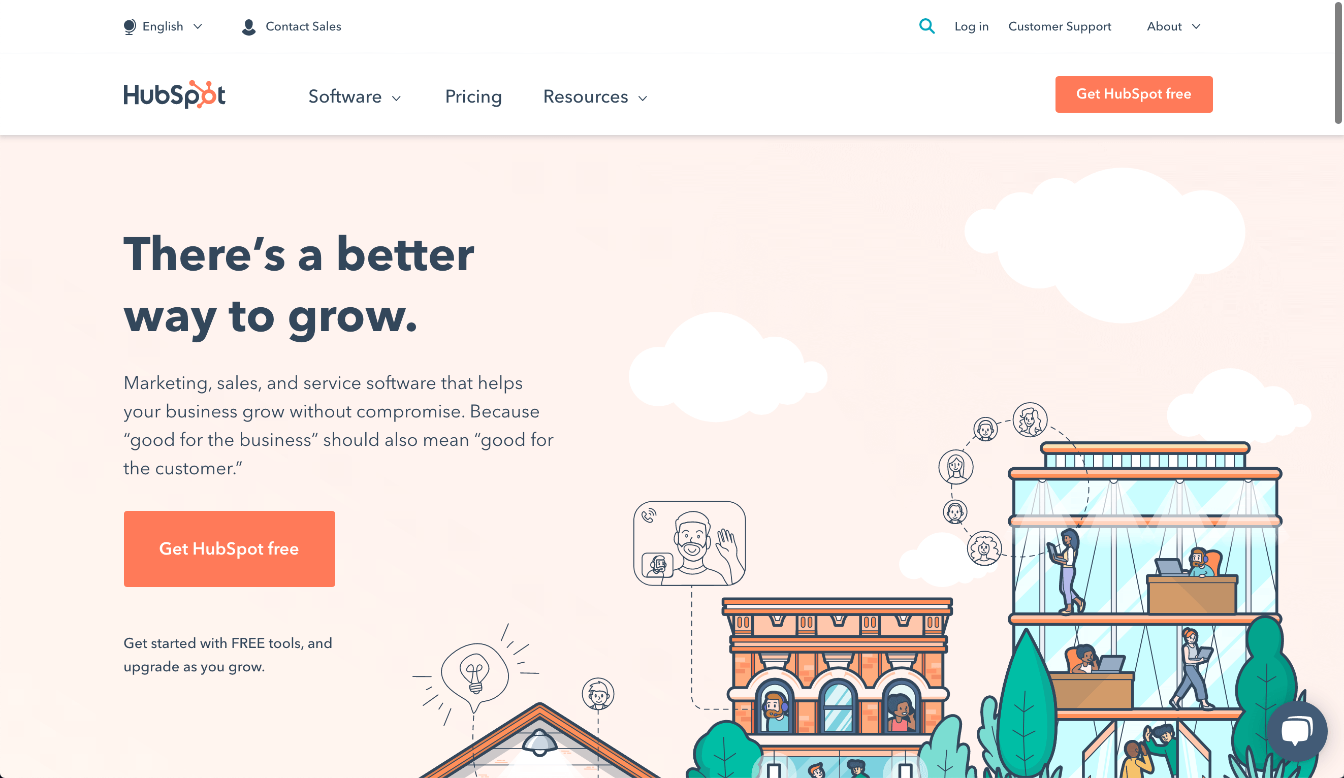 screenshot of hubspot's homepage