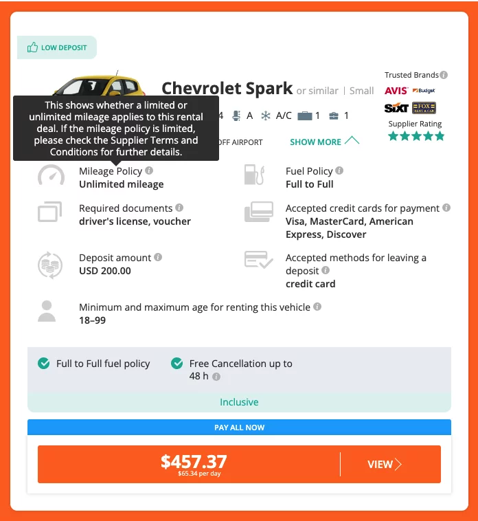 Online booking example from wisecars showing all details before payment