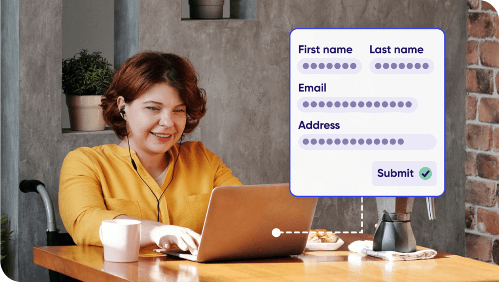 Person filling in form on website and analytics tool showing no personal data is captured 
