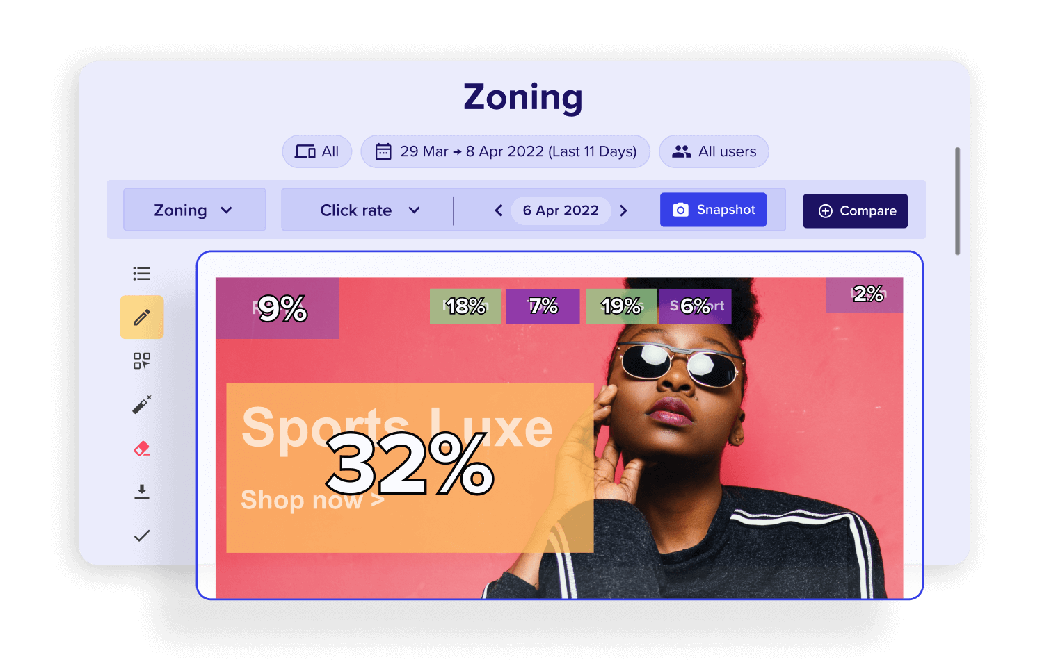 an image of contentsqaures zoning analysis running on a fashion website