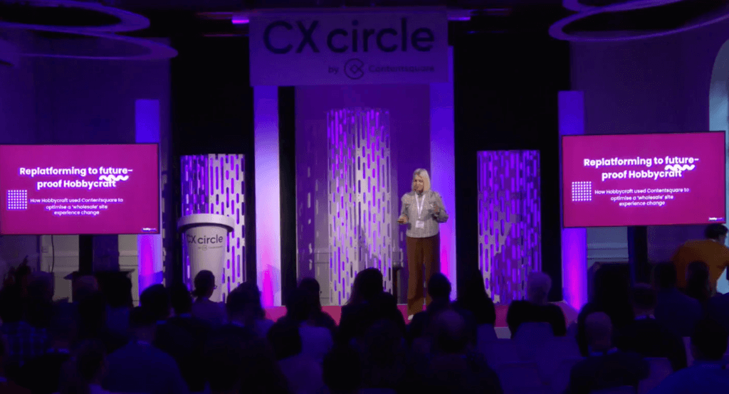 Jennifer from Hobbycraft on stage at CX circle 2022 