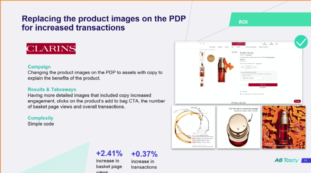 A/B testing on Clarins PDP for increased transactions