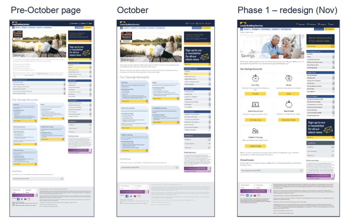 Screenshot of simplifications made to Leeds Building Society webpage as a result of Contentsquare analysis. These resulted in more conversions driven by the banking customer journey.