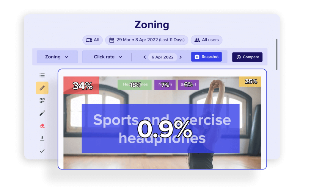 Screenshot of Contentsquare's Zone-Based Heatmaps capability, which enables you to analyze and optimize your mobile customer experience