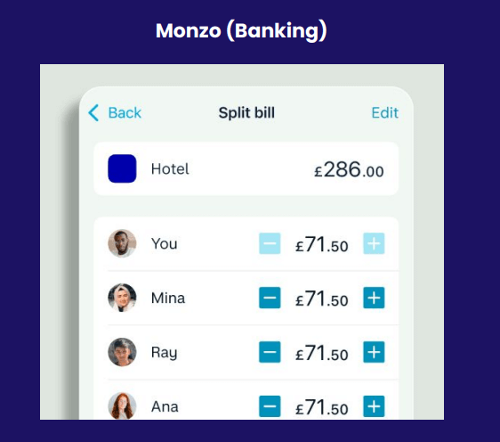 Digital bank Monzo’s Split the Bill feature
