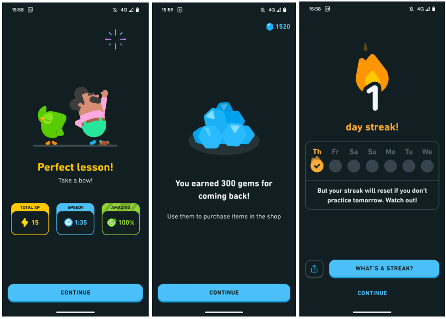 Screenshot of how Duolingo uses gamification to boost its mobile app engagement levels