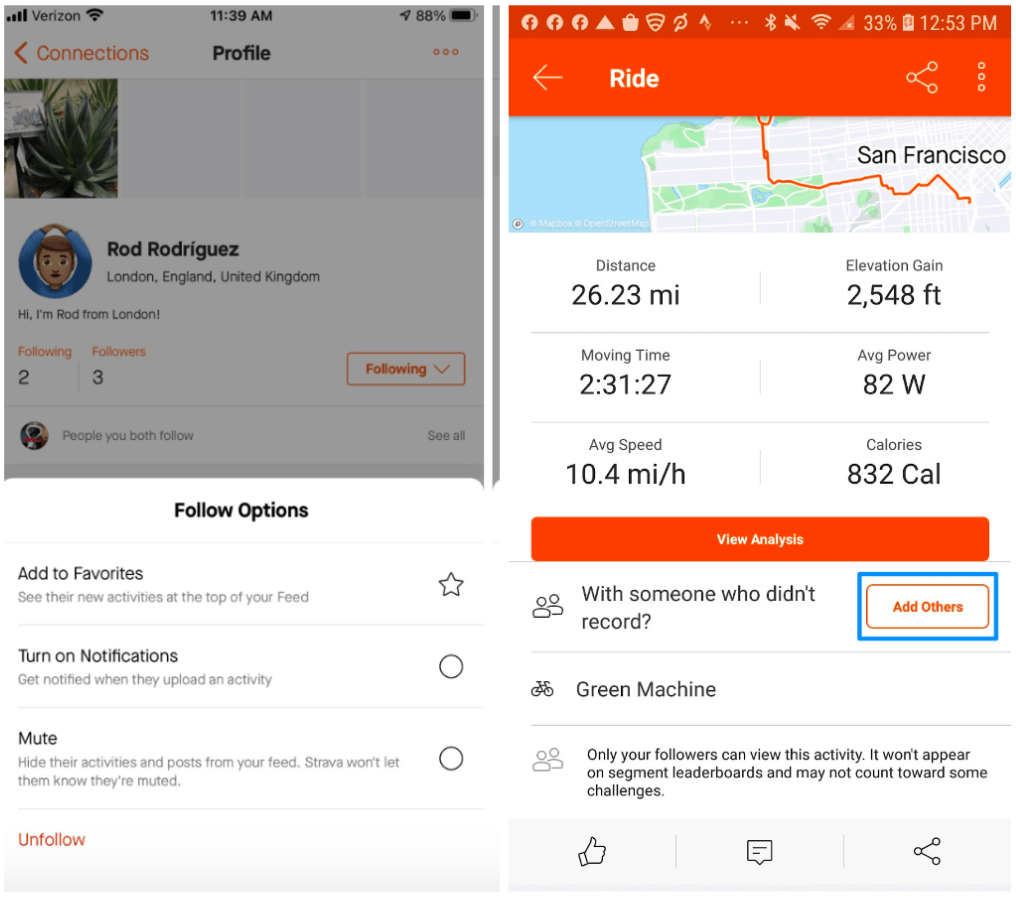 Screenshots demonstrating how Strava uses social features to encourage mobile app engagement