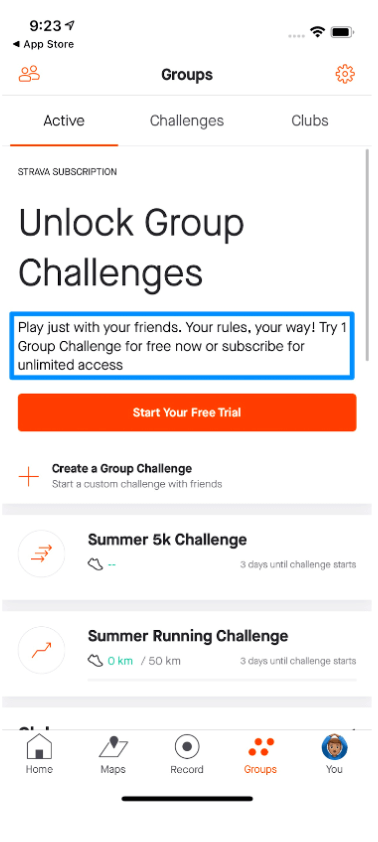 A screenshot of Strava's group challenge function, which helps to stimulate mobile app engagement