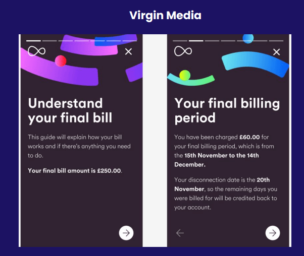 Virgin Media's final bill in an Instagram story-style 