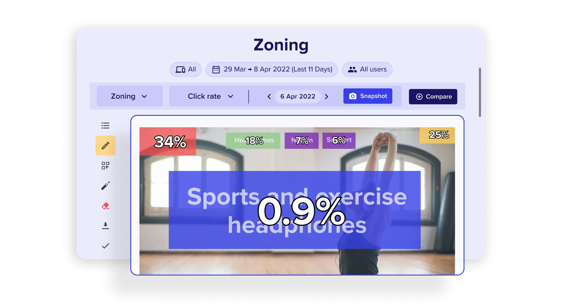 Screenshot of Contentsquare's Zone-Based Heatmaps capability, which enables you to see which page elements have been viewed and/or interacted with by users.